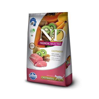 Ração Farmina N&D Tropical Selection para Gatos Adultos Castrados Sabor Suíno, Cereais e Frutas Tropicais 400g