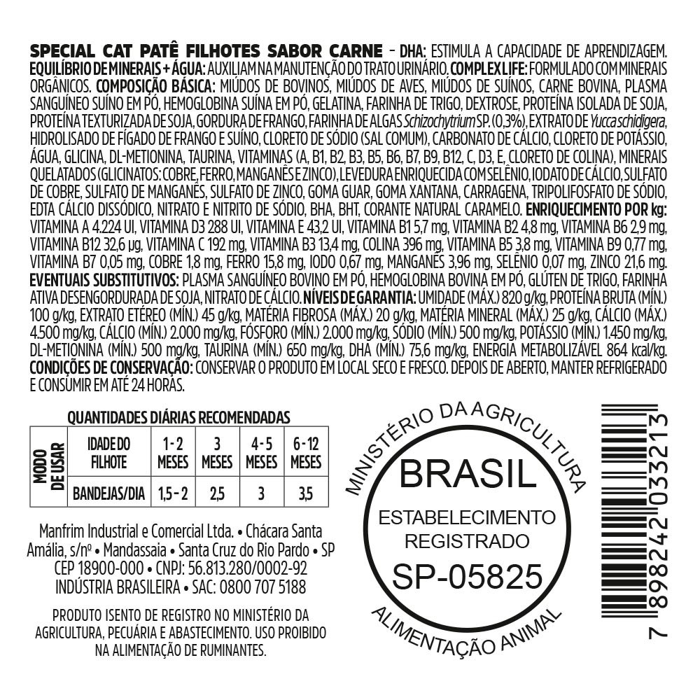 Ração Úmida Special Cat para Gatos Filhotes Sabor Patê de Carne