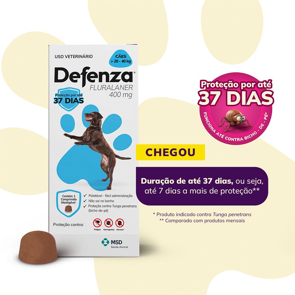 Antipulgas e Carrapatos Defenza para Cães de 20kg a 40kg - 400mg