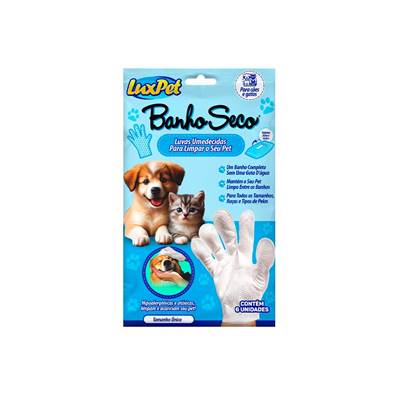 Luva Umedecida LuxPet Banho Seco para Cães e Gatos - Tamanho Único 6 unidades