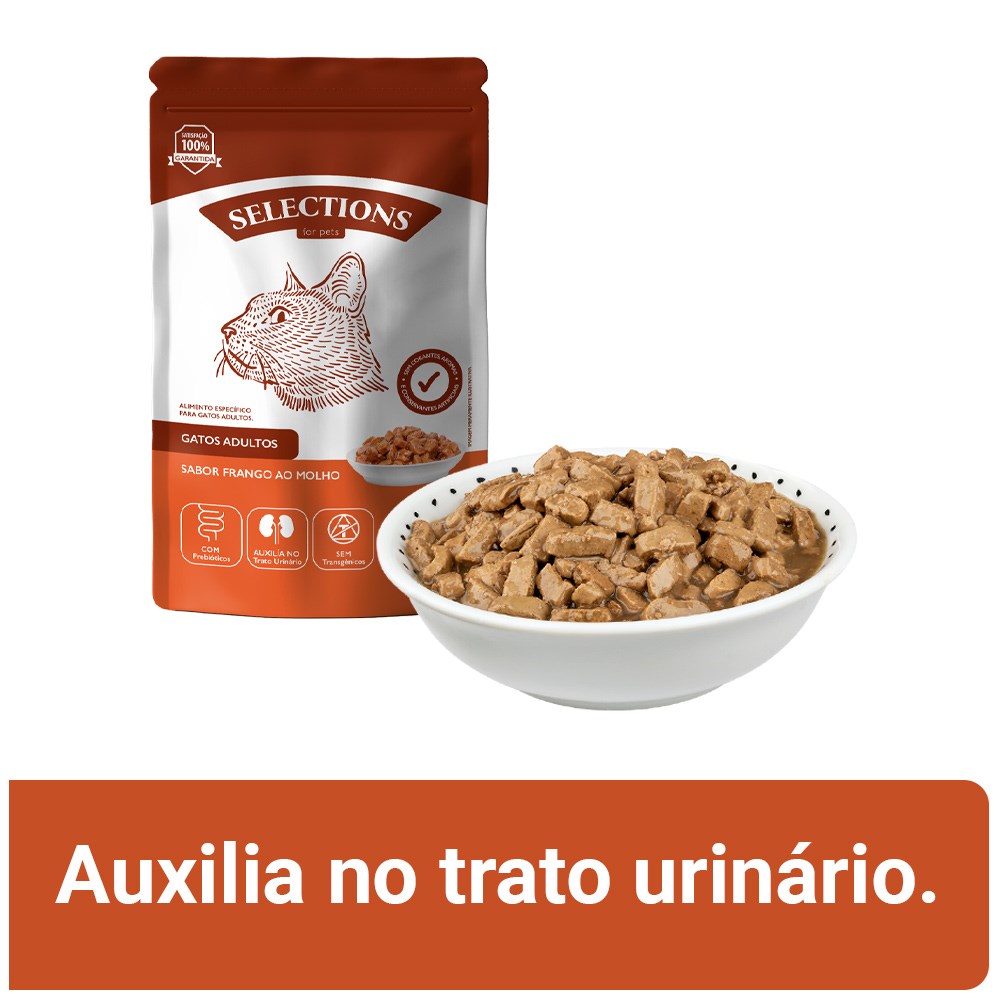 Ração Úmida Selections For Pets para Gatos Adultos sabor Frango ao Molho
