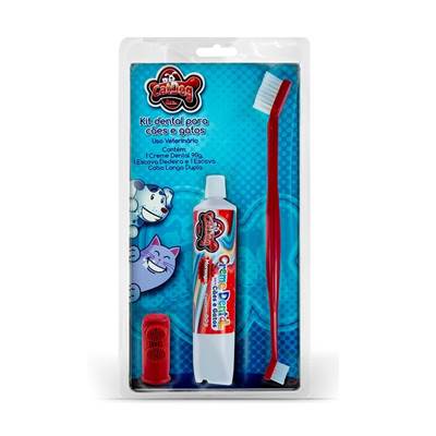 Conjunto de Higiene Dental Cat Dog Creme Dental sabor Morango Escova e Dedeira - Cores Sortidas U