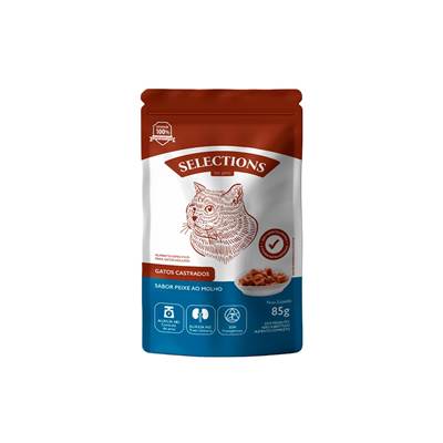 Ração Úmida Selections For Pets para Gatos Adultos Castrados Sabor Peixe ao Molho 85g