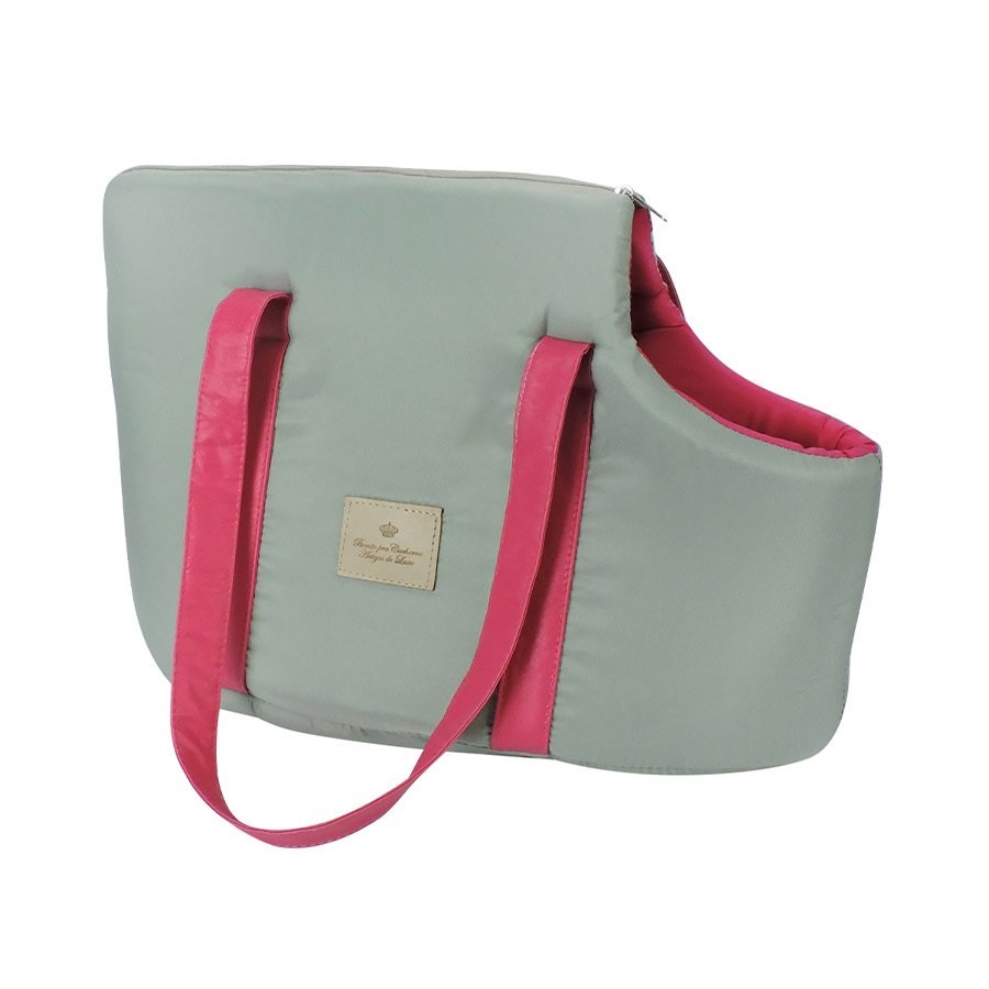 Bolsa de Transporte Bonito pra Cachorro Passeio Cinza e Rosa para Cães