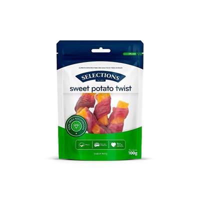 Snack Desidratado Sweet Potato Twist Selections for pets para Cães 100g
