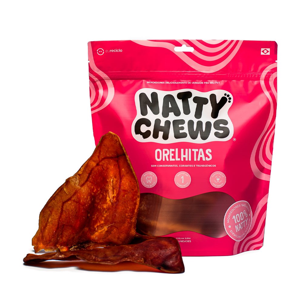 Osso Natty Chews Orelha Suína Natural para Cães - 3 Unidades