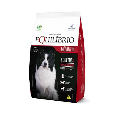 Ração Equilíbrio para Cães Adultos de Porte Médio sabor Carne 12kg