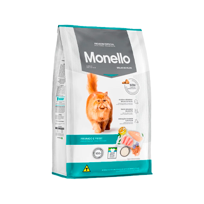 Ração Monello Bolas de Pelos para Gatos Adultos Sabor Frango e Peixe 10,1kg
