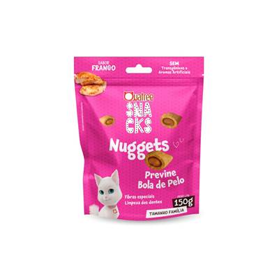 Snack Quatree Nuggets Previne Bolas de Pelos Sabor Frango para Gatos Adultos 150g