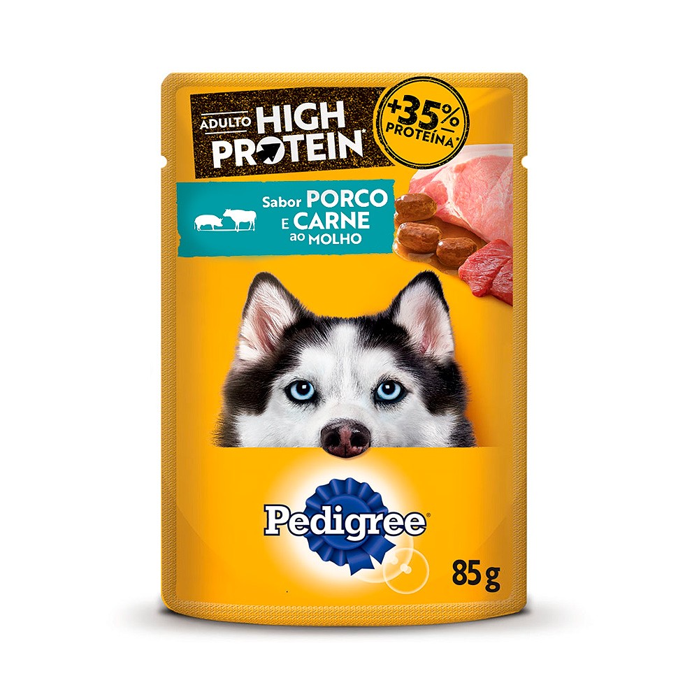 Ração Úmida Pedigree High Protein para Cães Adultos sabor Porco e Carne Ao Molho