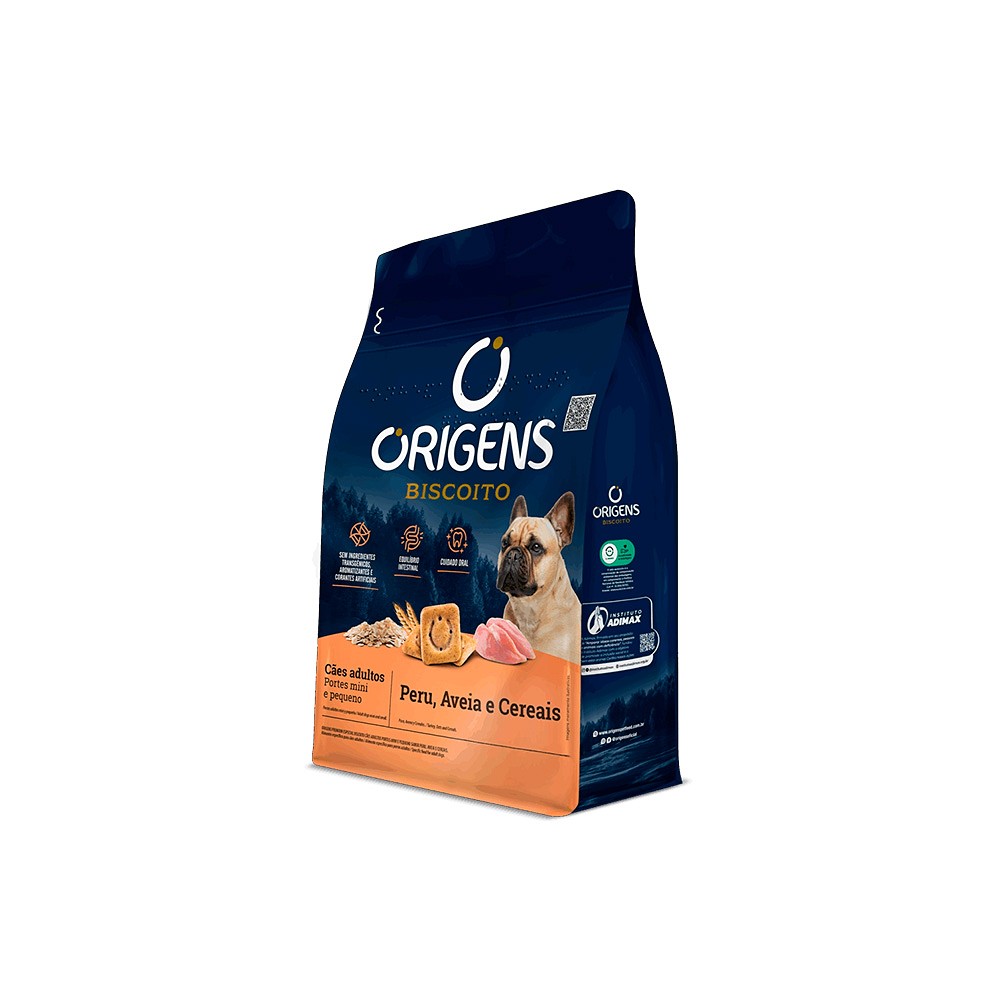 Biscoito Origens para Cães Adultos de Porte Mini e Pequeno Sabor Peru, Aveia e Cereais