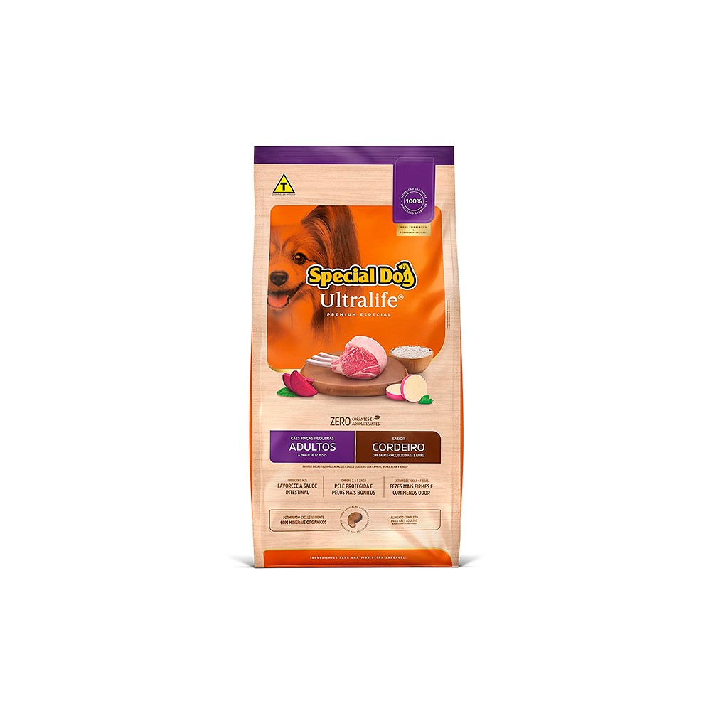 Ração Special Dog Ultralife Premium Especial para Cães Adultos de Raças Pequenas Sabor Cordeiro e Arroz com Batata-Doce
