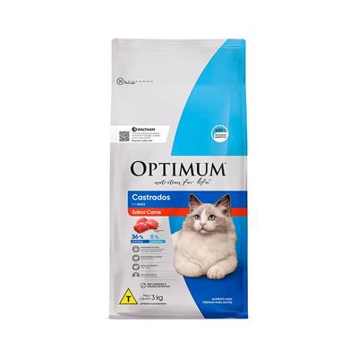 Ração Optimum para Gatos Adultos Castrados sabor Carne 1kg