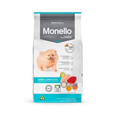 Ração Monello para Cães Filhotes de Porte Pequeno Sabor Frango, Carne e Ovos 1kg