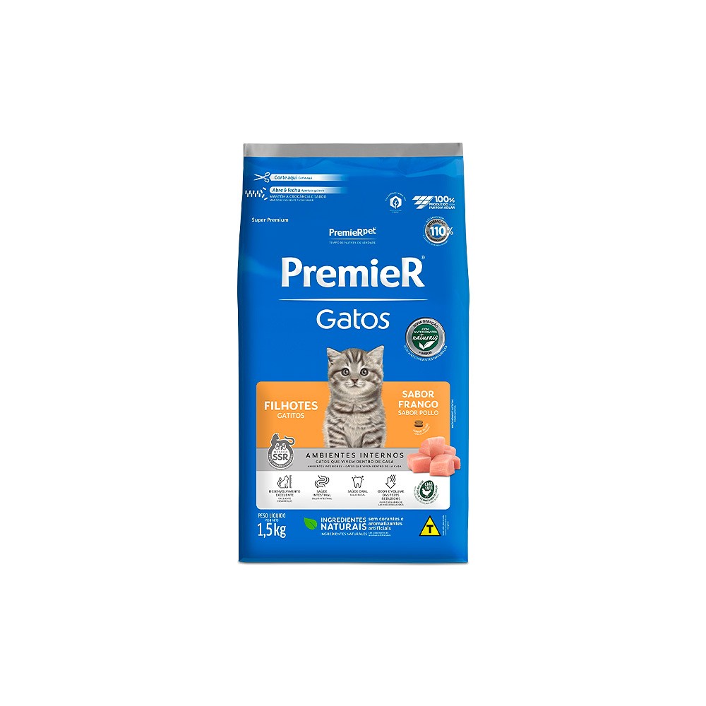 Ração Premier Ambientes Internos para Gatos Filhotes sabor Frango