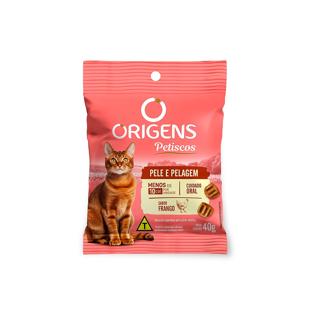 Snack Origens Pele e Pelagem para Gatos Adultos sabor Frango