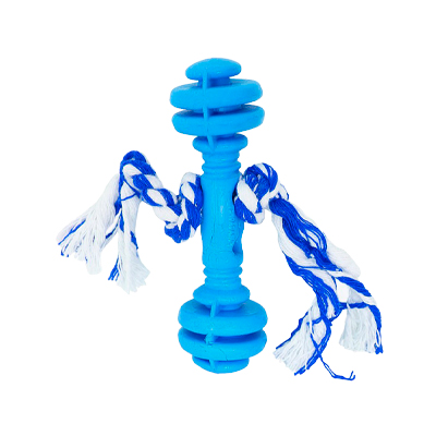 Brinquedo Furacão Pet Halteres de Borracha Maciça Azul com Corda para Cães U
