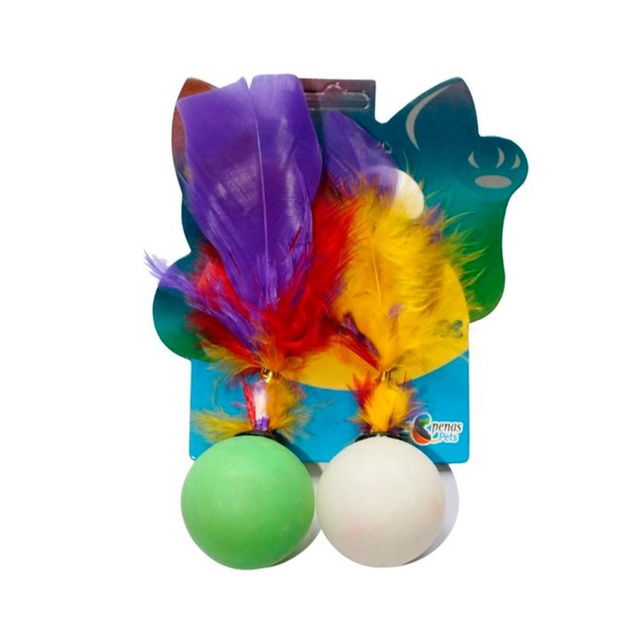Brinquedo Plumas e Penas Bolinha Fishing para Gatos - Cores Sortidas