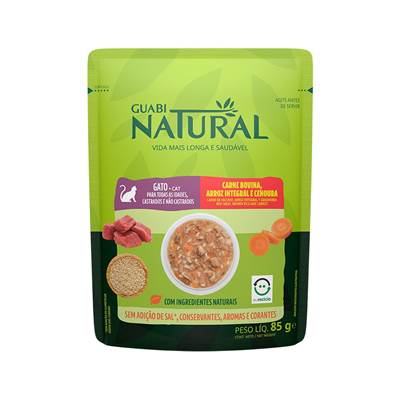 Ração Úmida Guabi Natural para Gatos Sabor Carne, Arroz Integral e Vegetais 85g