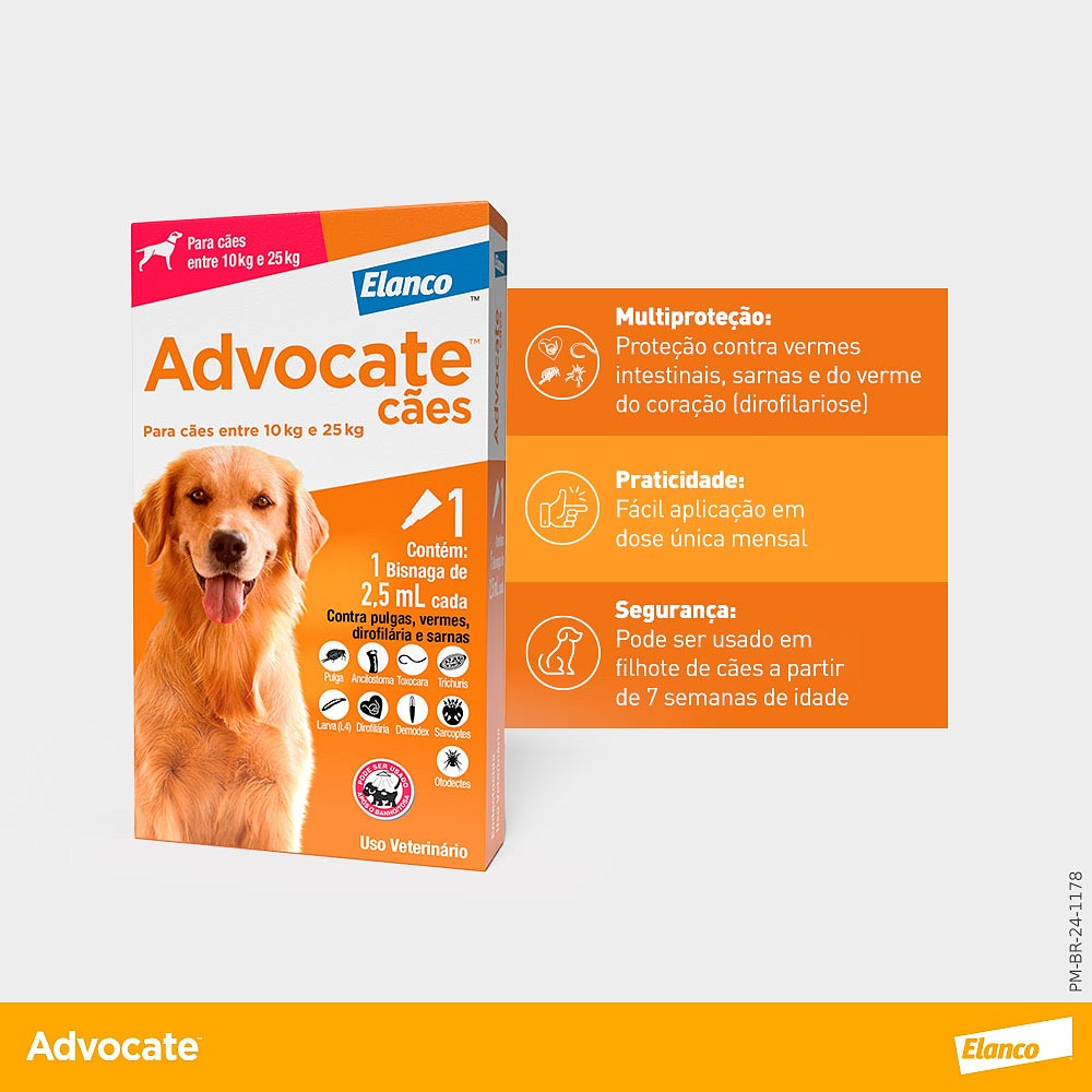 Antipulgas e Endectocida Advocate 2,5ml para Cães entre 10kg e 25kg