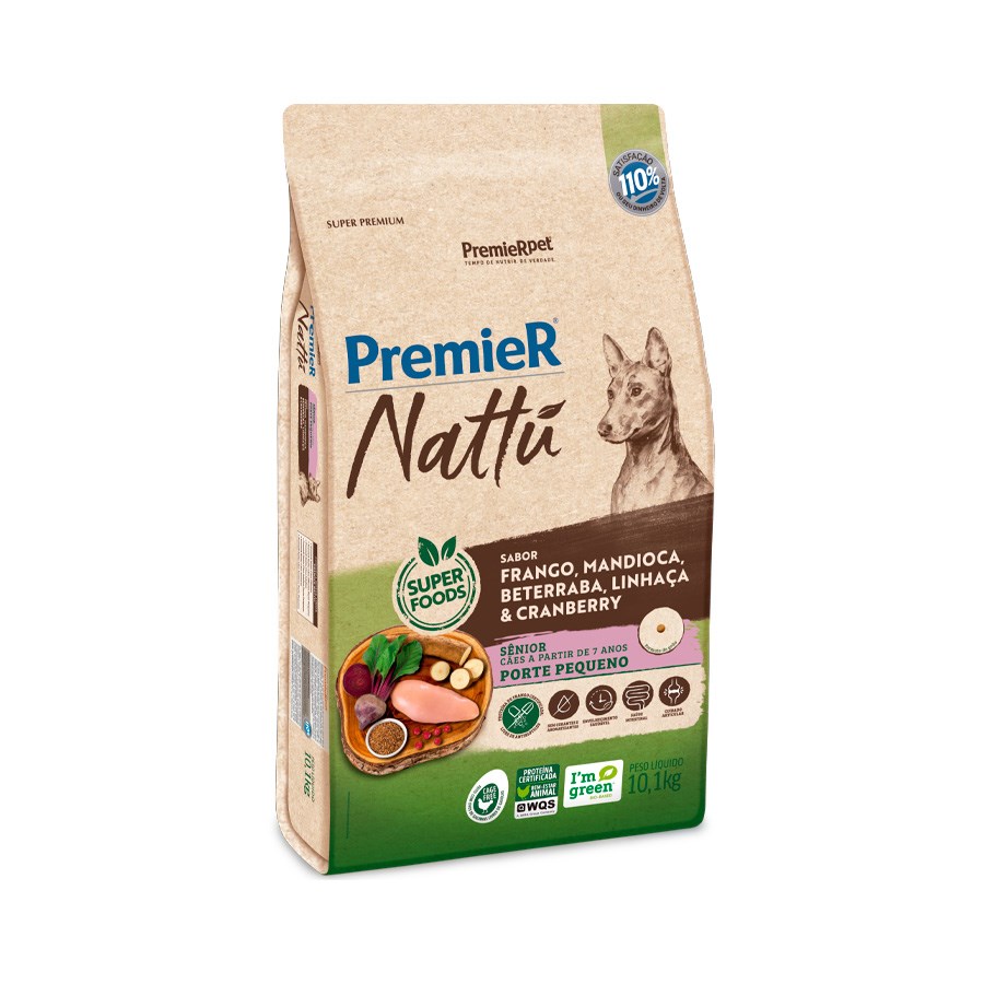 Ração Premier Nattu para Cães Sênior de Porte Pequeno sabor Mandioca