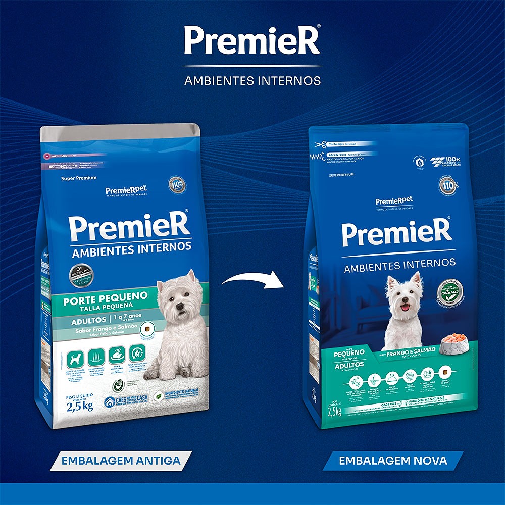Ração Premier Ambientes Internos para Cães Adultos Raças Pequenas sabor Frango & Salmão