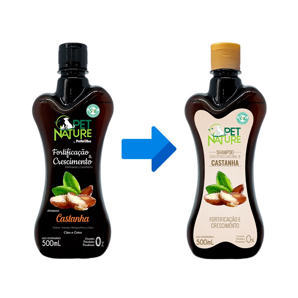 Shampoo Pet Nature Petbrilho Vegano Fortificação e Crescimento Castanha para Cães