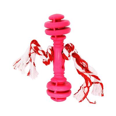 Brinquedo Furacão Pet Halteres de Borracha Maciça Vermelho com Corda para Cães U
