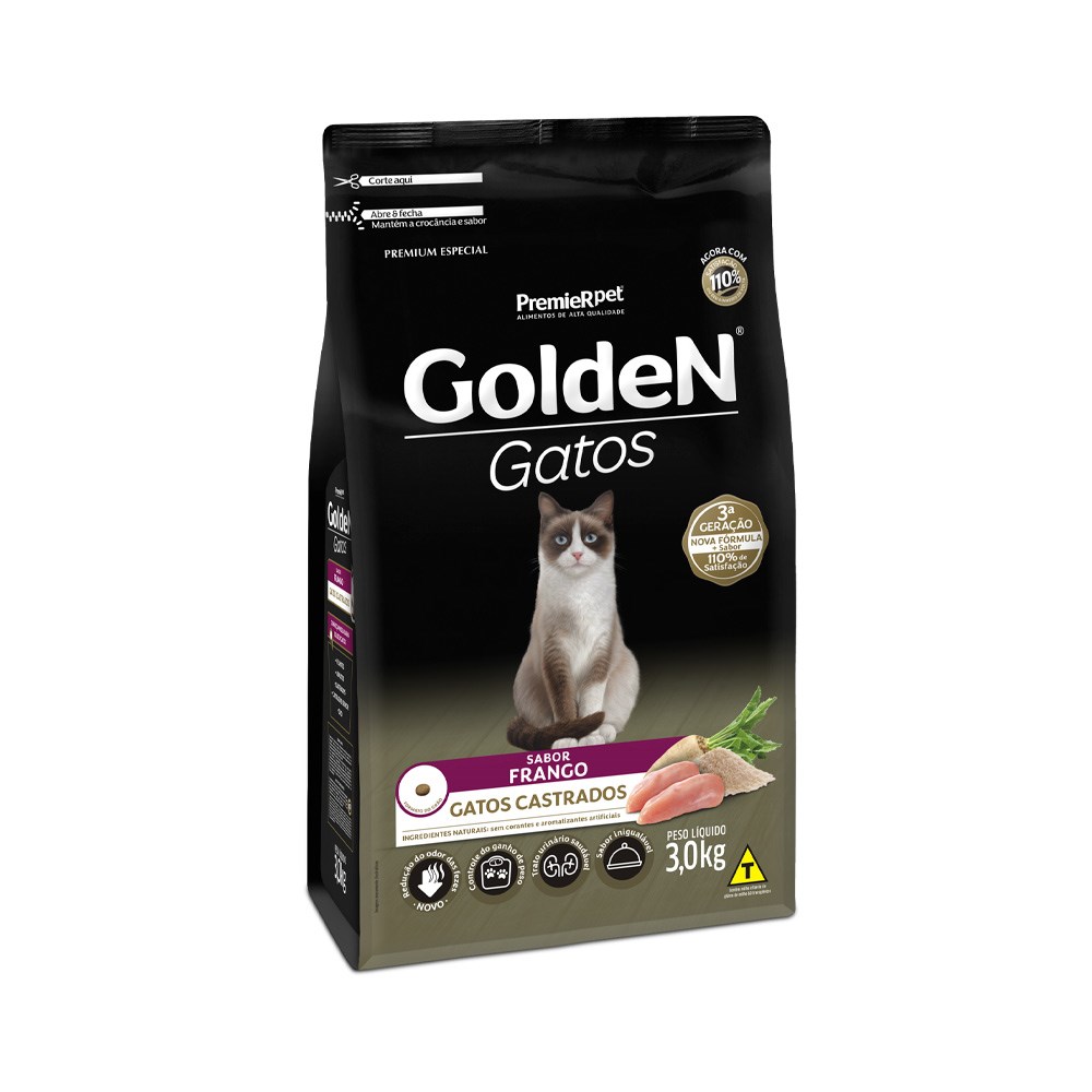 Ração Golden Gatos Adultos Castrados sabor Frango