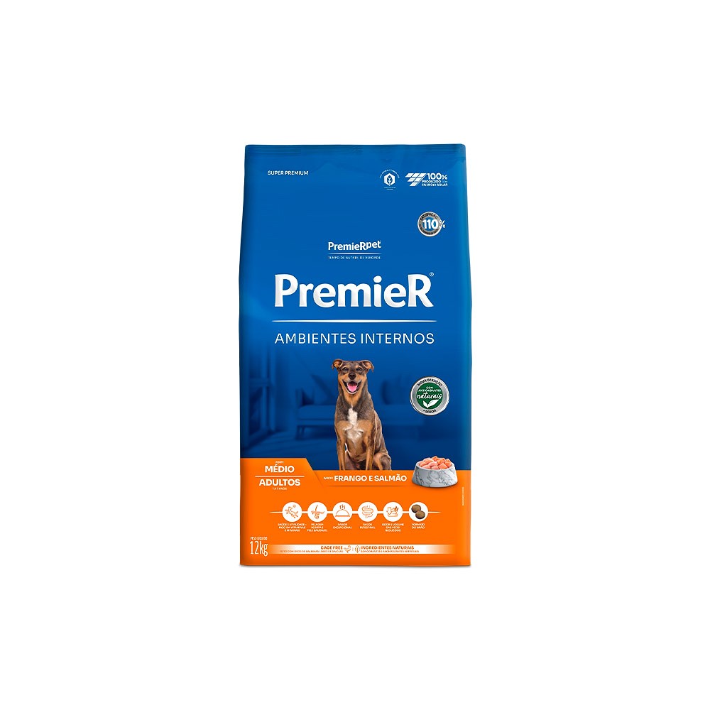 Ração Premier Ambientes Internos para Cães Adultos Porte Médio sabor Frango