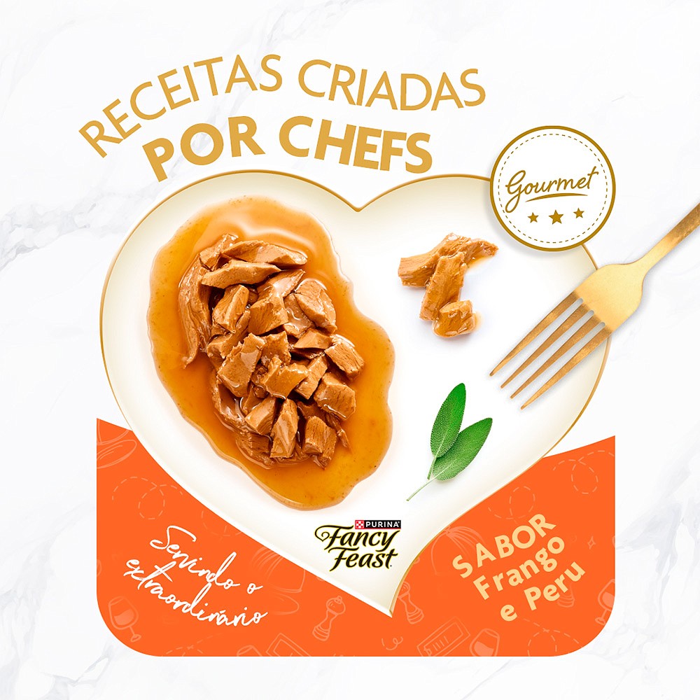 Ração Fancy Feast Sachê para Gatos Adultos sabor Casserole Frango & Peru