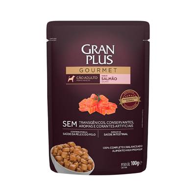 Ração GranPlus Sachê Gourmet para Cães Adultos sabor Salmão 100g