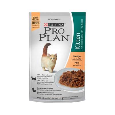 Ração Pro Plan Sachê Kitten para Gatos Filhotes sabor Frango ao Molho 85g