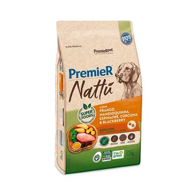 Ração Premier Nattu para Cães Adultos sabor Mandioquinha 12kg