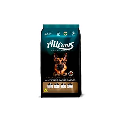Ração Allcanis para Cães Sênior de Raças Médias e Grandes sabor Frango, Carne e Arroz 20kg