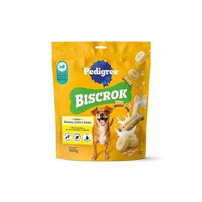 Biscoito Pedigree Biscrok sabor Banana, Leite e Aveia para Cães Adultos Raças Pequenas 500g