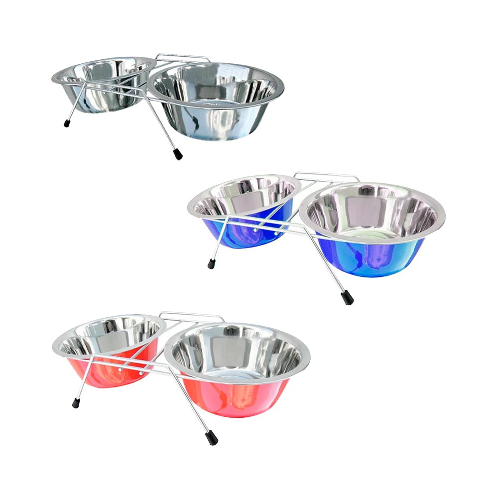 Comedouro Duplo American Pets para Cães com Base - Cores Sortidas