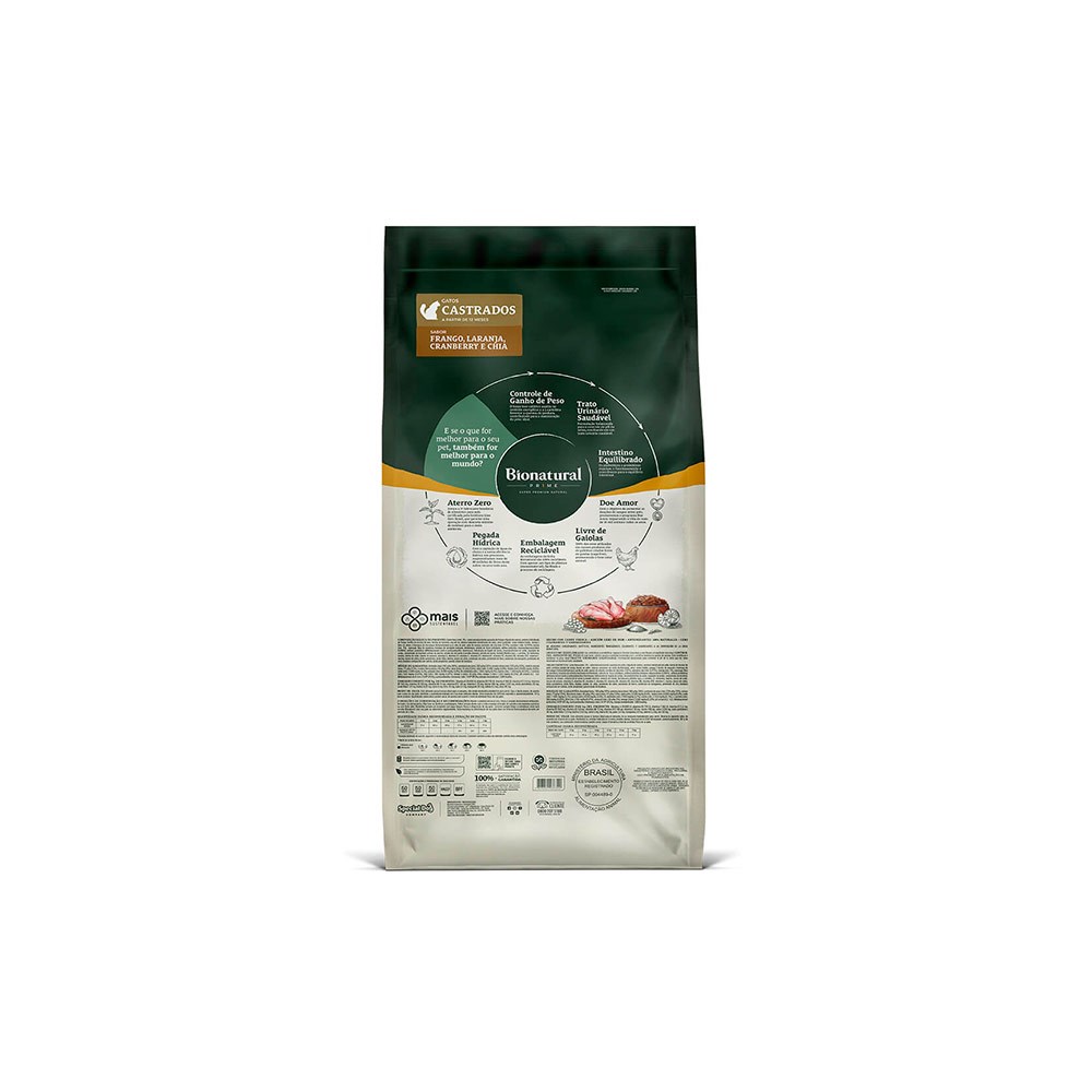 Ração Bionatural Prime para Gatos Castrados Sabor Frango, Laranja, Cranberry e Chia
