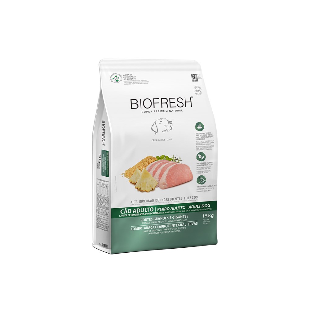 Ração Biofresh para Cães Adultos Porte Grande e Gigante Sabor Lombo, Abacaxi, Arroz Integral e Ervas 