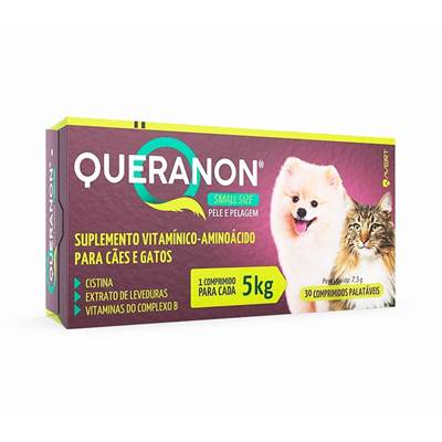 Suplemento Vitamínico Queranon Small Size para Cães e Gatos Comprimidos Palatáveis 30 comprimidos