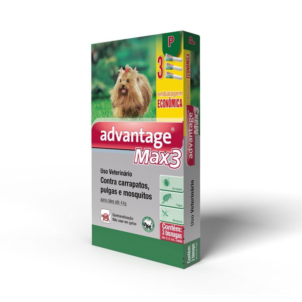 Antipulgas e Carrapatos Advantage Max3 0,4ml para Cães até 4kg