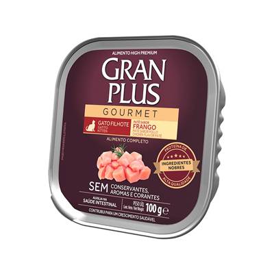 Ração Úmida GranPlus Gourmet Patê sabor Frango para Gatos Filhotes 100g