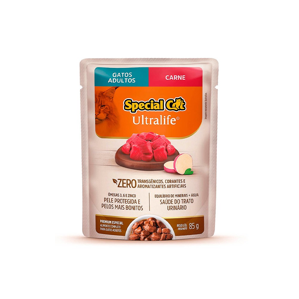 Ração Úmida Special Cat Ultralife para Gatos Adultos Sabor Carne ao Molho