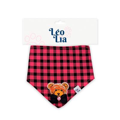 Bandana Leo e Lia Bordado Xadrez Rosa para Cães e Gatos M