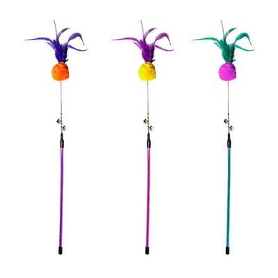 Brinquedo Napi Vara Bola Pompom e Penas para Gatos - Cores Sortidas U