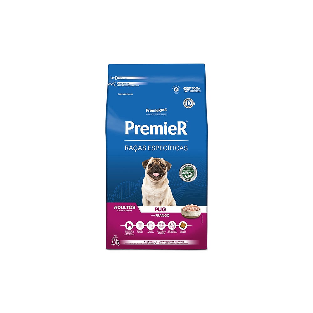 Ração Premier Raças Específicas Pug para Cães Adultos sabor Frango