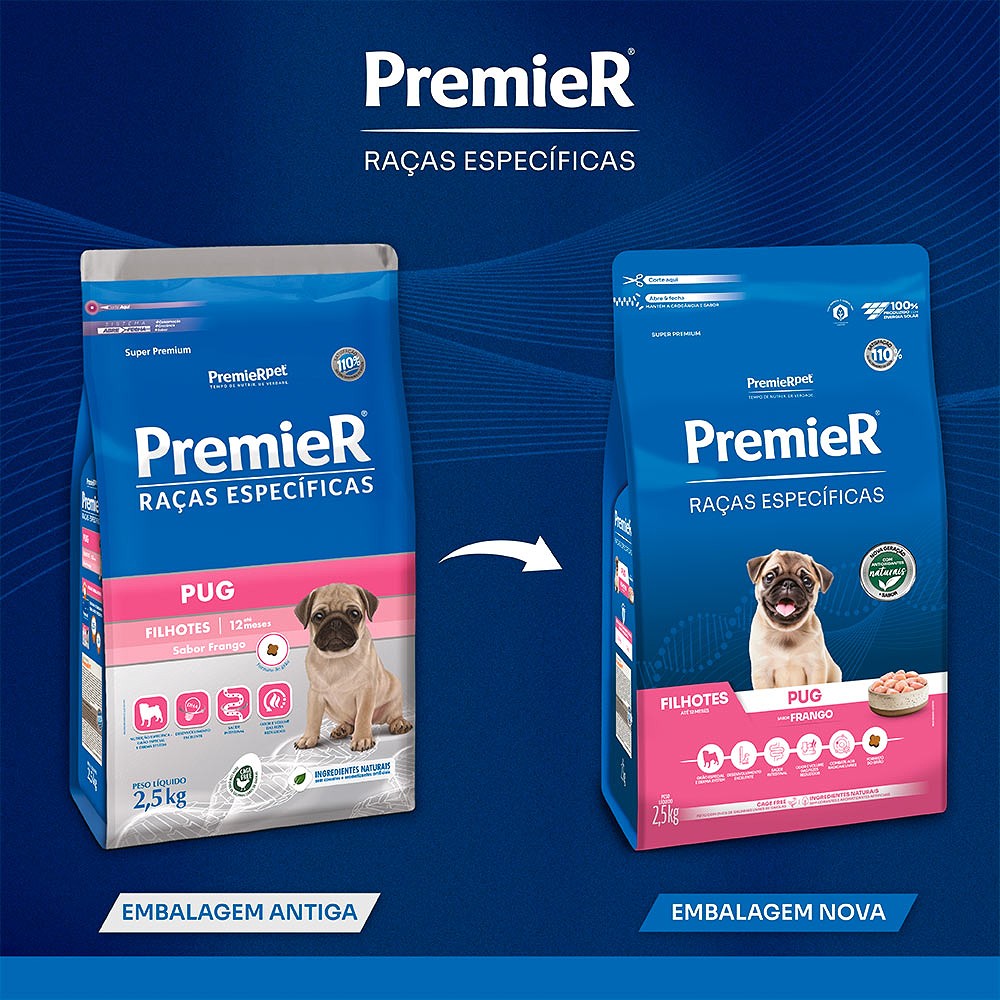 Ração Premier Raças Específicas Pug para Cães Filhotes Sabor Frango