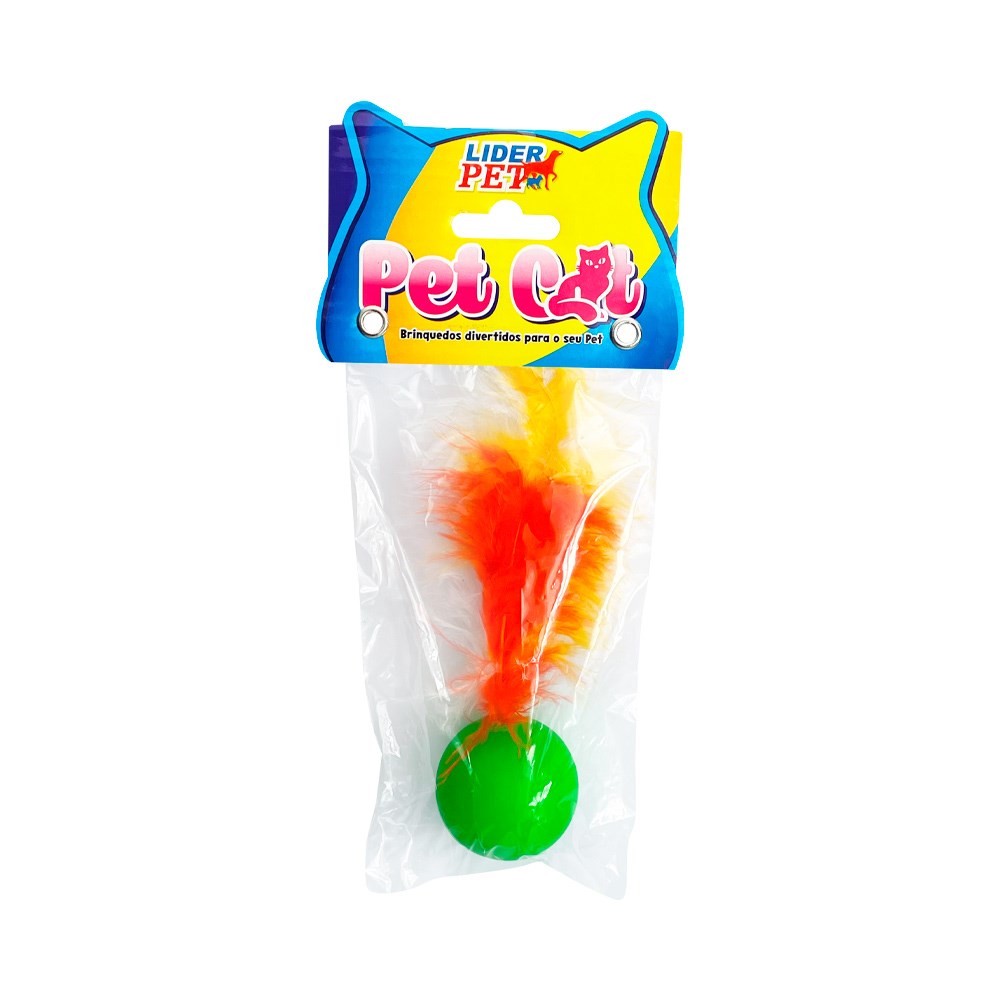 Brinquedo Líder Bola com Penas para Gatos - Cores Sortidas
