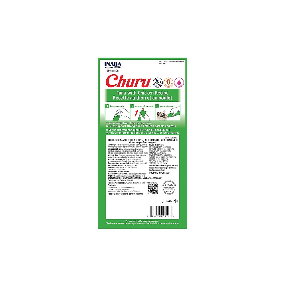 Petisco Cremoso Churu para Gatos sabor Atum com Galinha