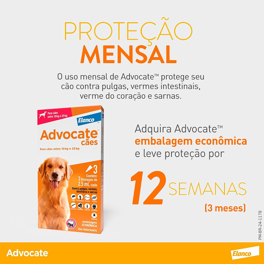 Antipulgas e Endectocida Advocate 2,5ml para Cães entre 10kg e 25kg